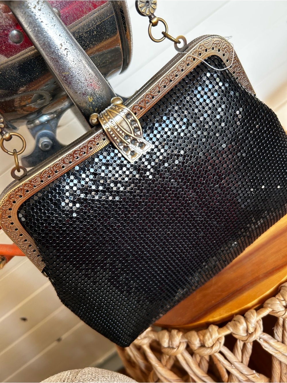 Vintage Black Metal Mesh Evening Bag Art Deco Style Cocktail Purse Boutique